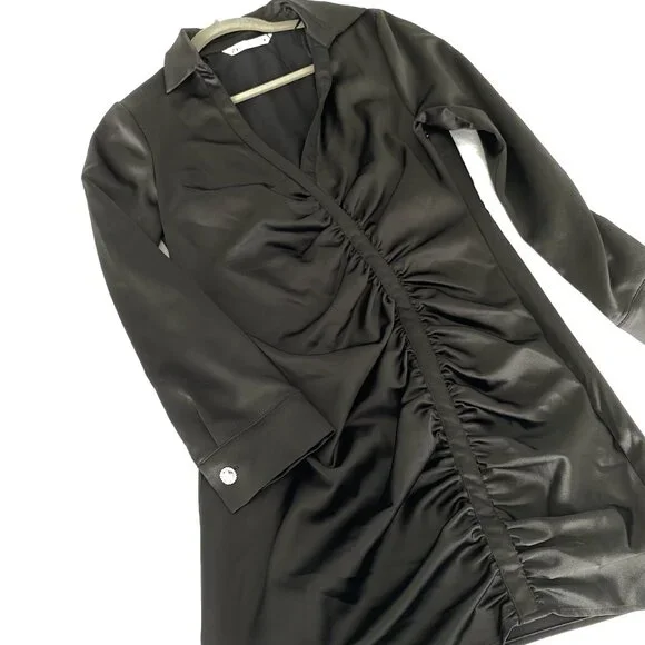 NWOT Zara Ruched Front Satin Black Mini Dress Size Medium - Picture 3 of 5